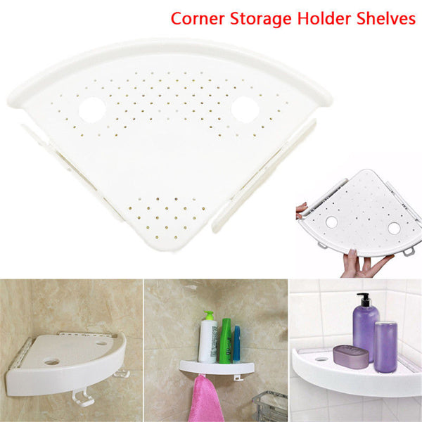 Bathroom corner shelf with hooks