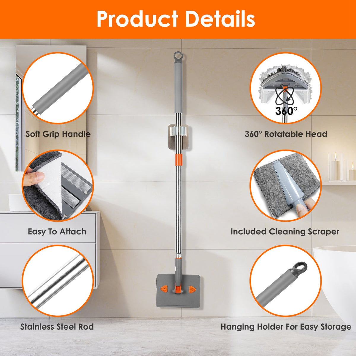 Baseboard and wall cleaner mop