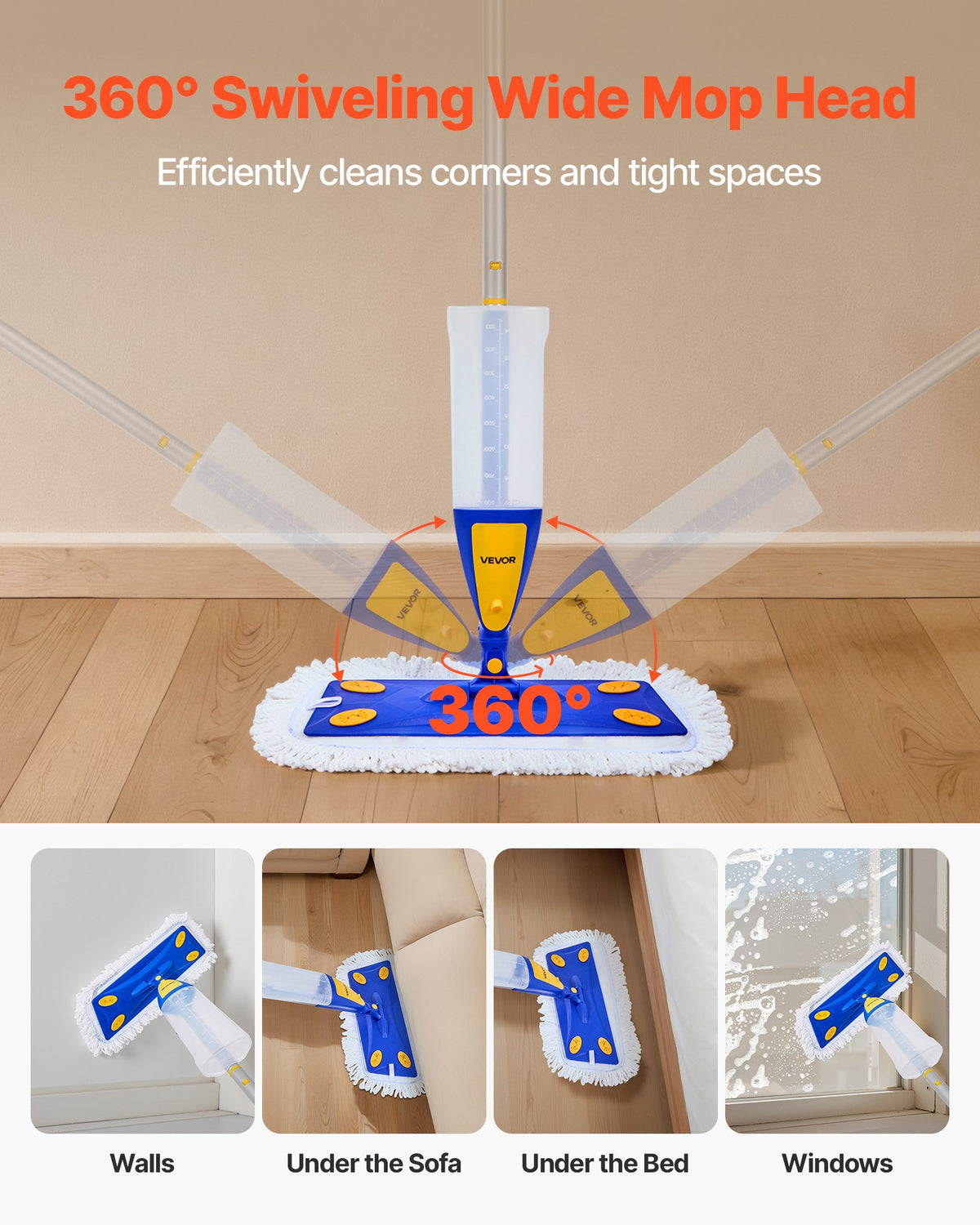 Spray mop with 3 pads