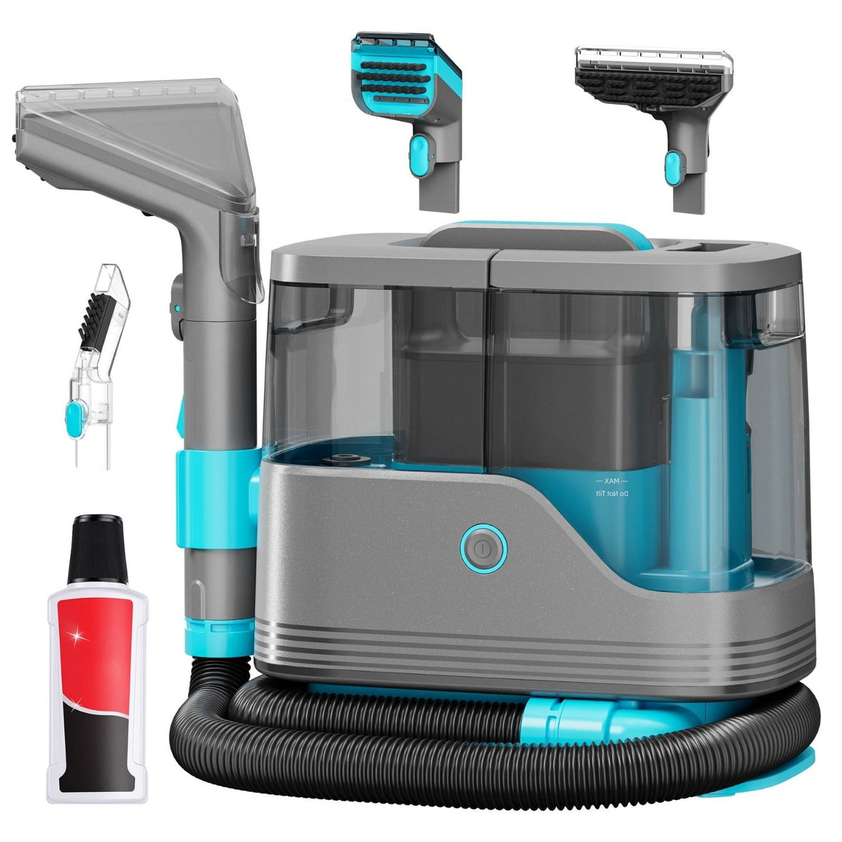 Portable carpet and couch cleaner, grey and blue