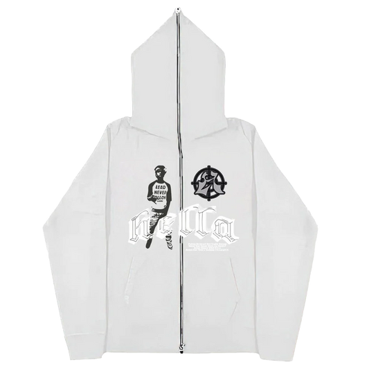 Hella Gothic Zip-Up Hoodie - White, transparent background