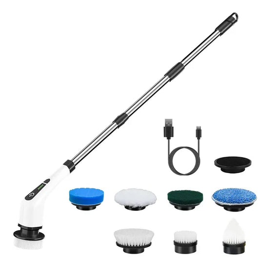 Cordless electric spin scrubber with brush heads