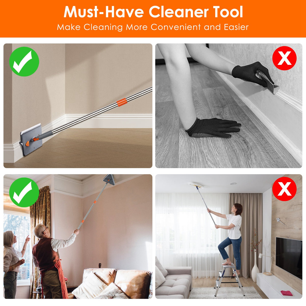 Baseboard and wall cleaner mop