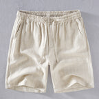 Khaki vertical striped linen shorts