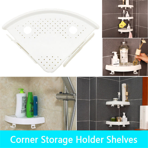 Bathroom corner shelf with hooks