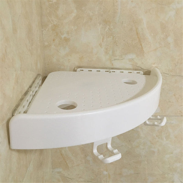 Bathroom corner shelf with hooks