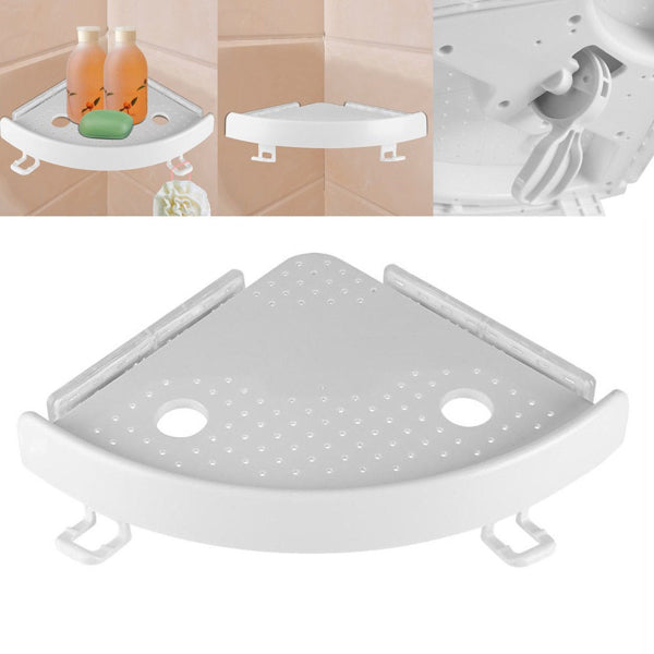 Bathroom corner shelf with hooks