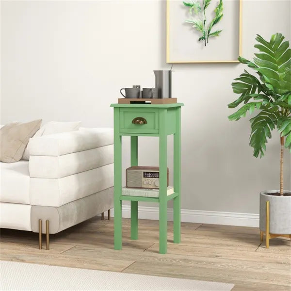 Tall green side table with drawer