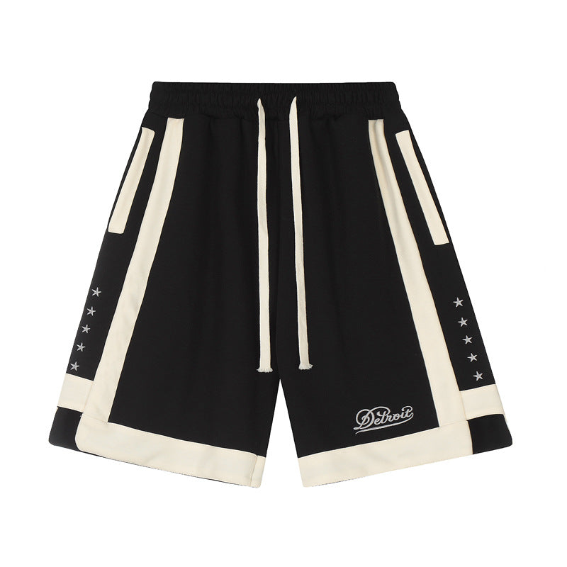 Contrast Stripe Hip-Hop Shorts – Colour-Block, Star Detail