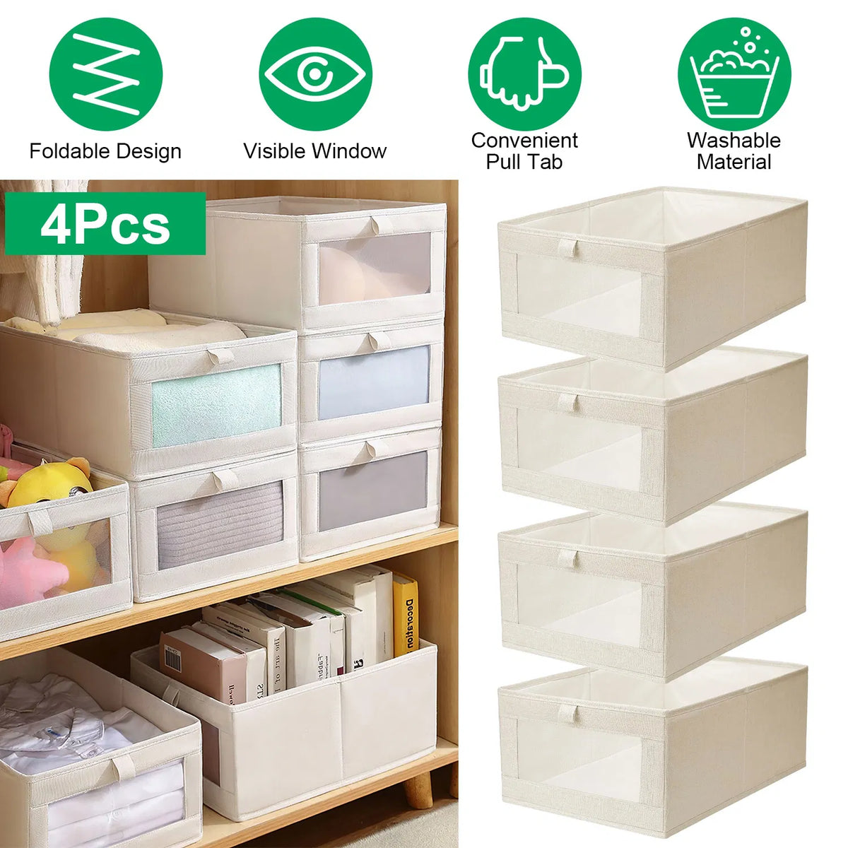 4-piece foldable closet bins