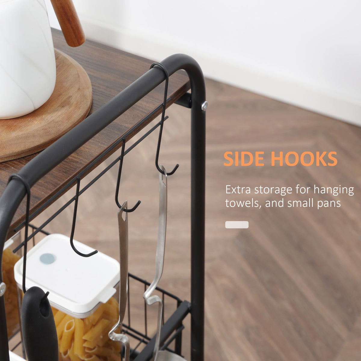 Side hooks for towels and utensils