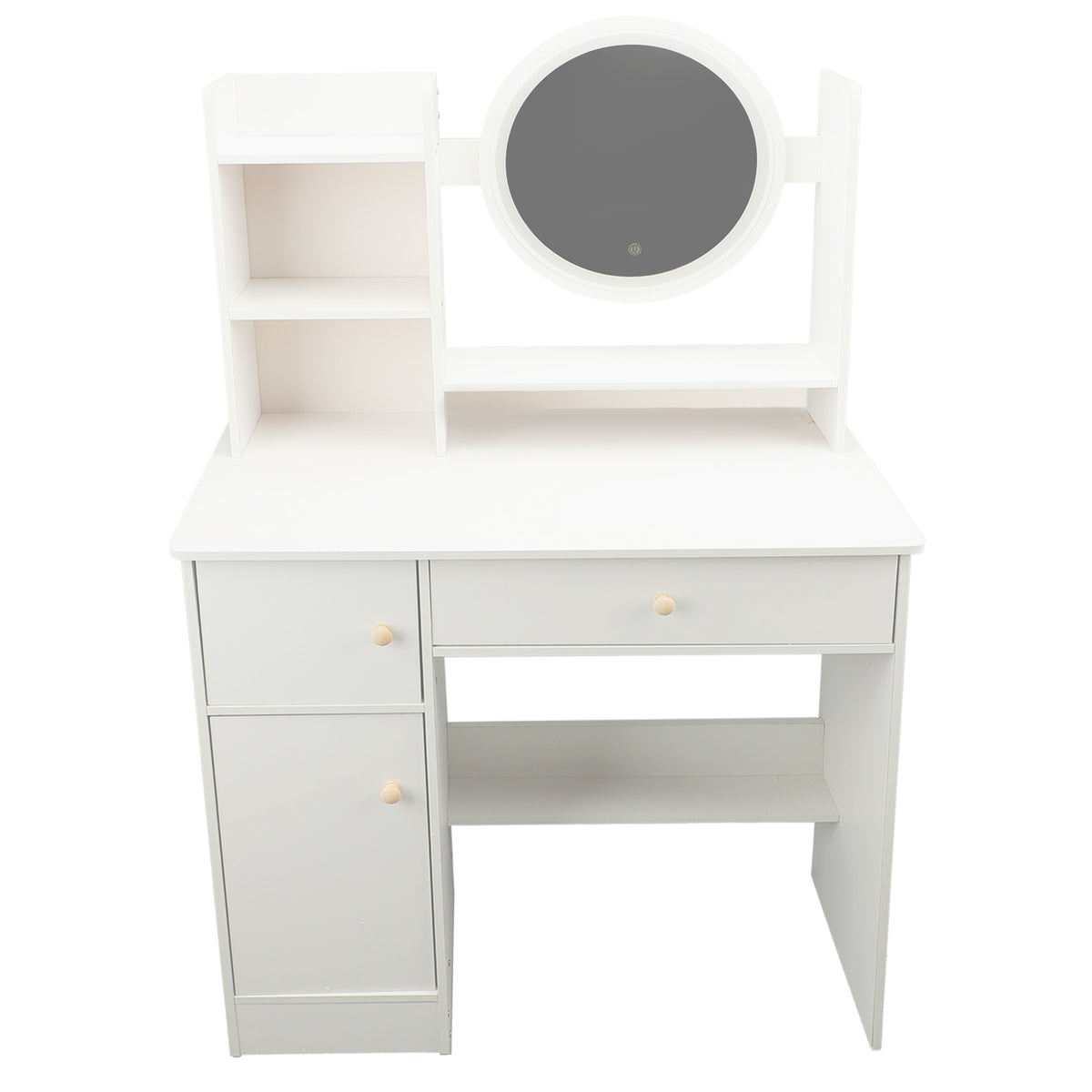 Front view of the white vanity desk