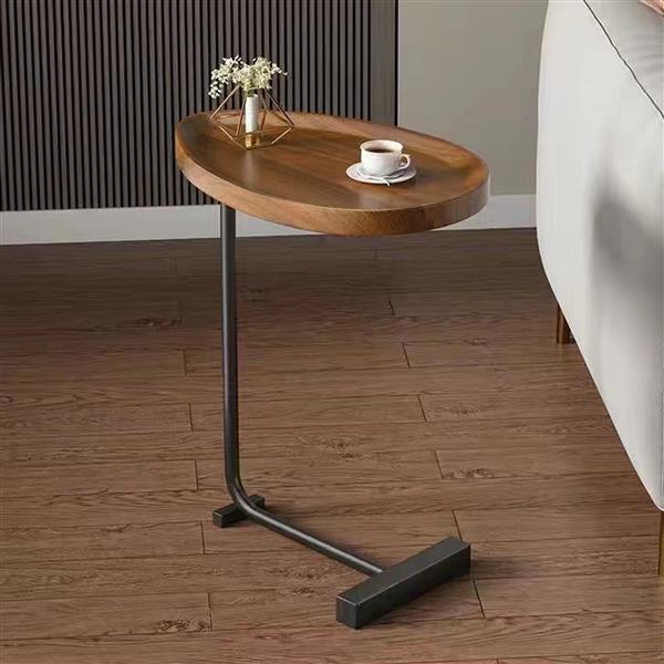 C-shaped side table with oval brown top and black frame