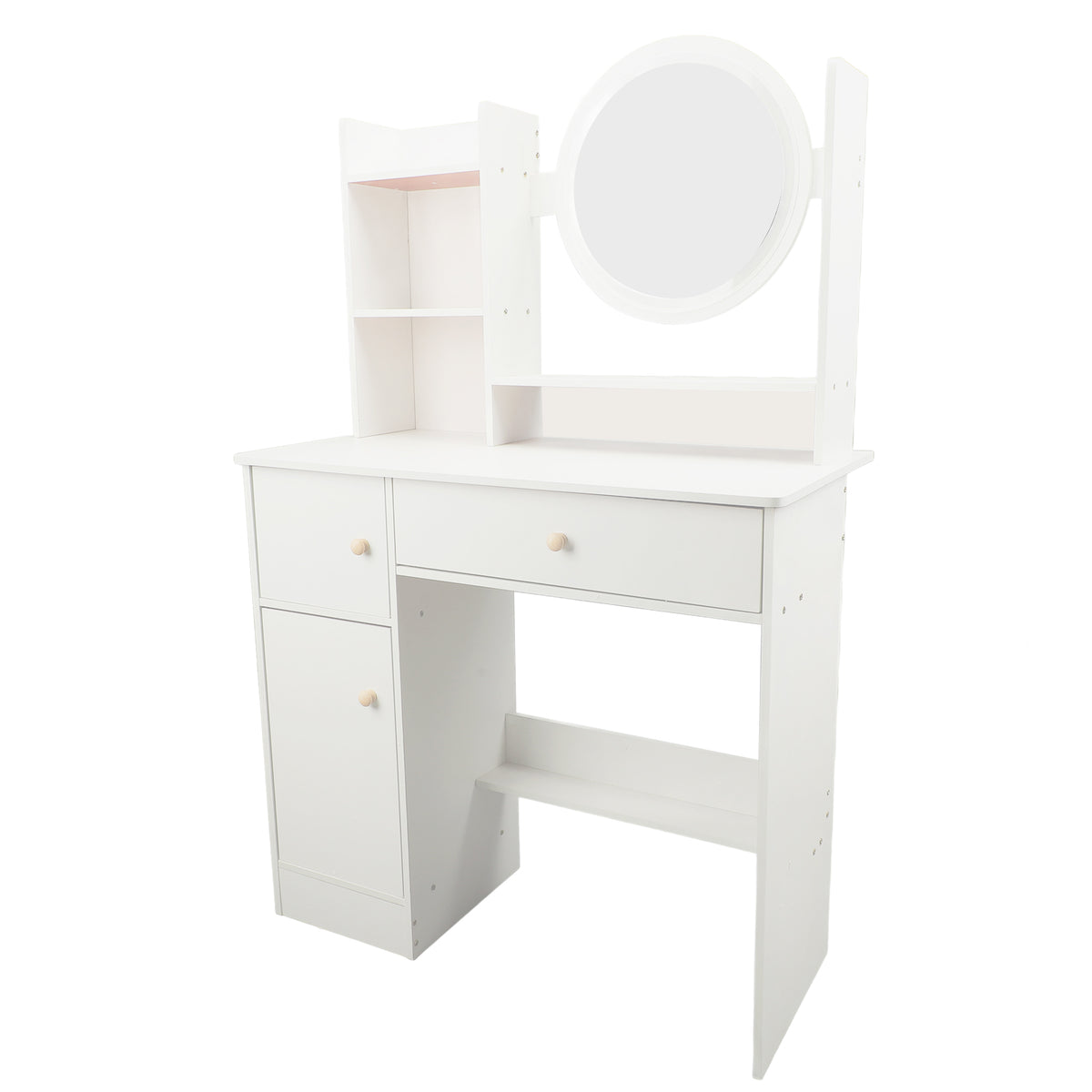 Vanity desk with the mirror light on