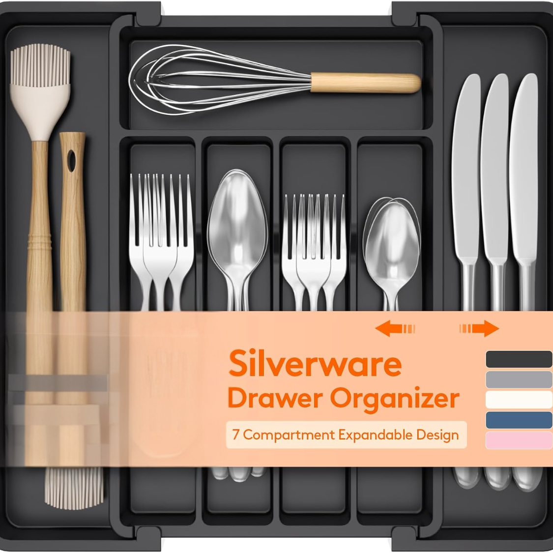 Expandable silverware drawer organizer