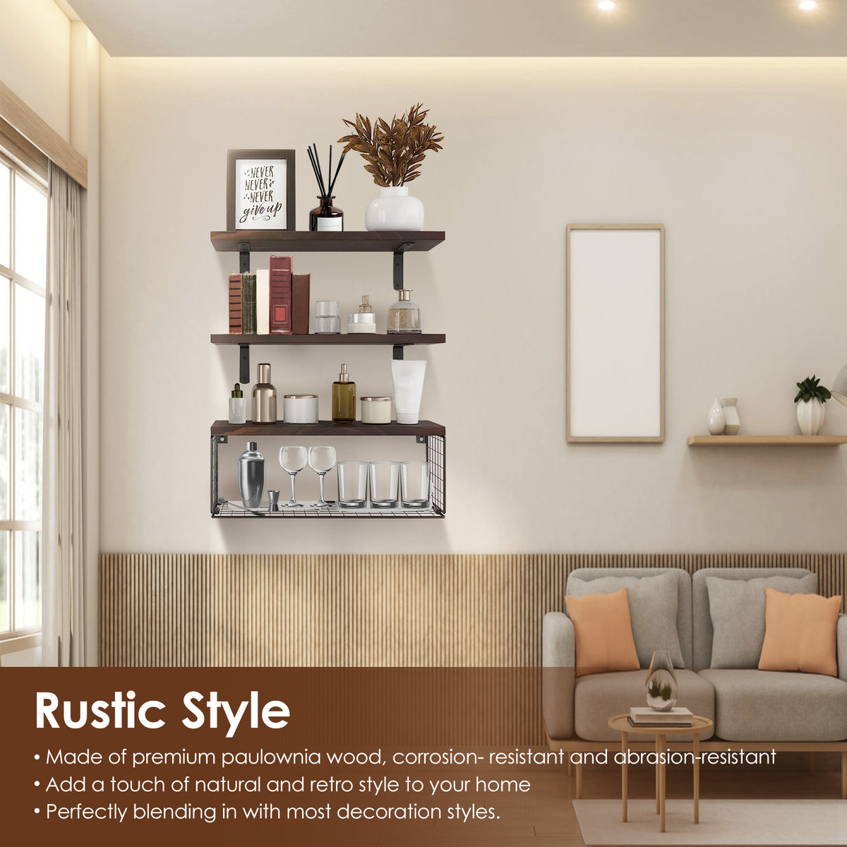 Floating shelves with basket