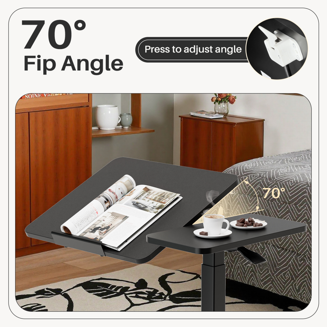 Tabletop tilts up to 70 degrees