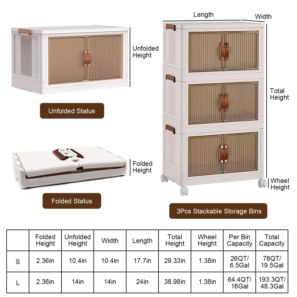 3-piece foldable bins, 78QT