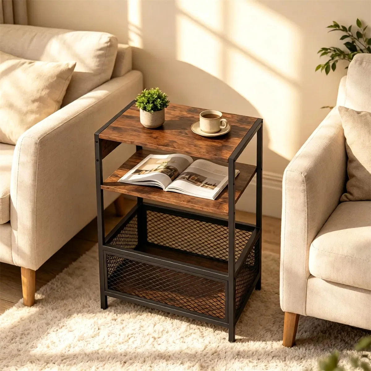Side table between two armchairs