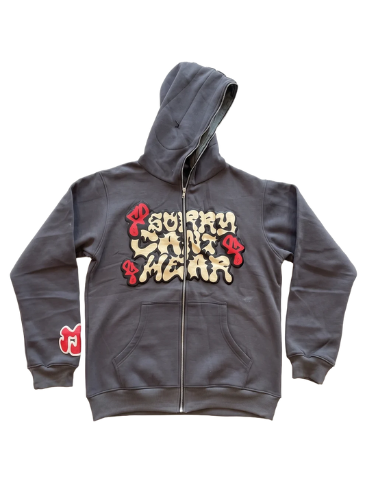 Graffiti Print Zip-Up Hoodie - Gray, transparent background