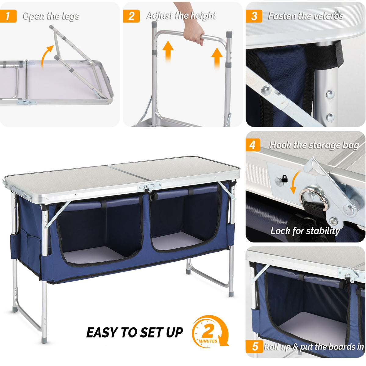 Set-up steps for the folding table