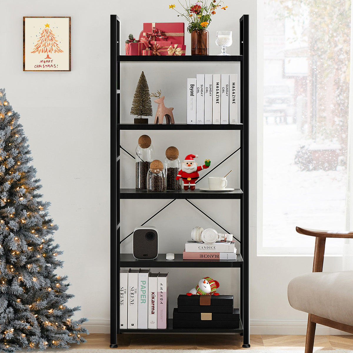 Black 5-tier bookshelf