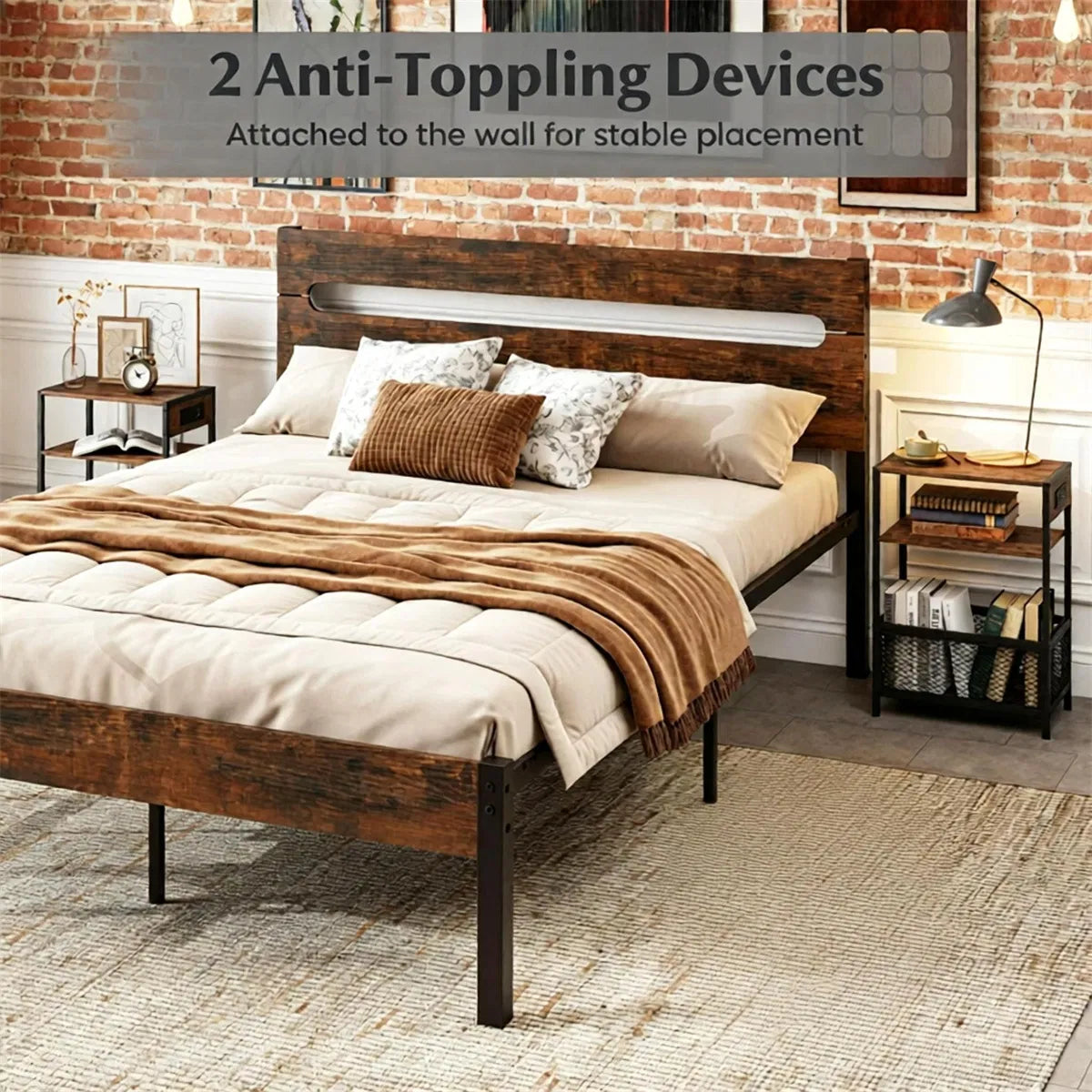 Side table used as a nightstand with anti-tip devices