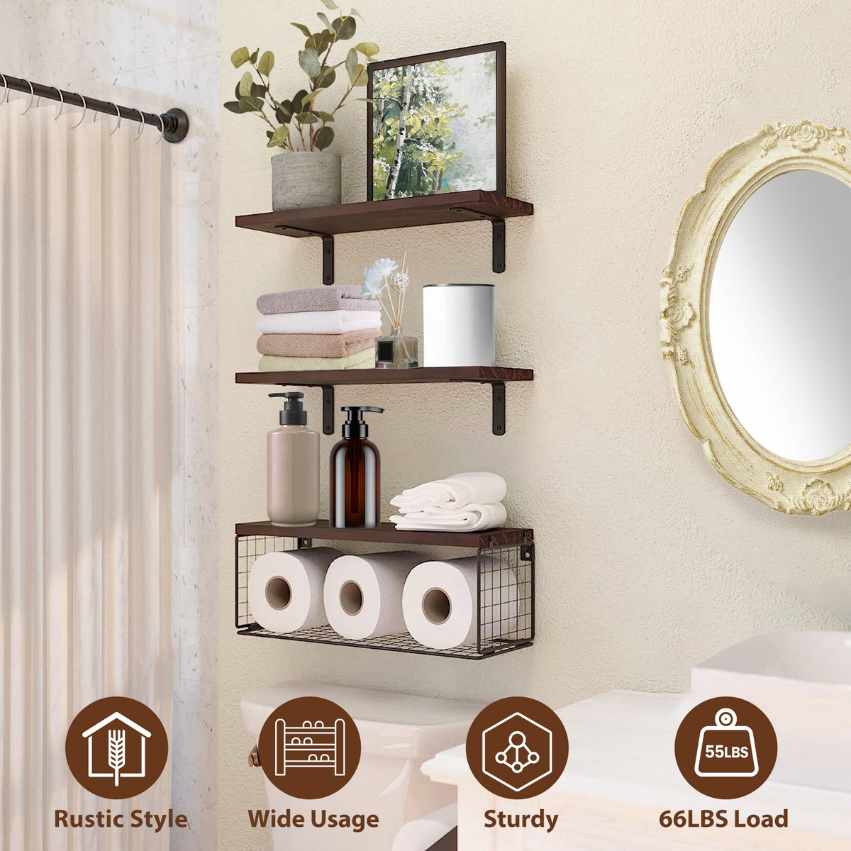 Floating shelves with basket