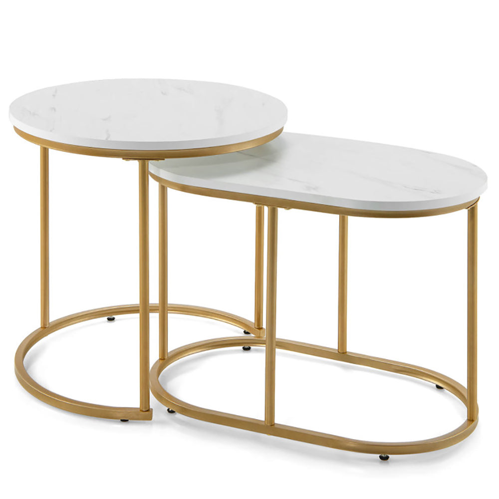 Set of 2 nesting tables, white top and gold frame