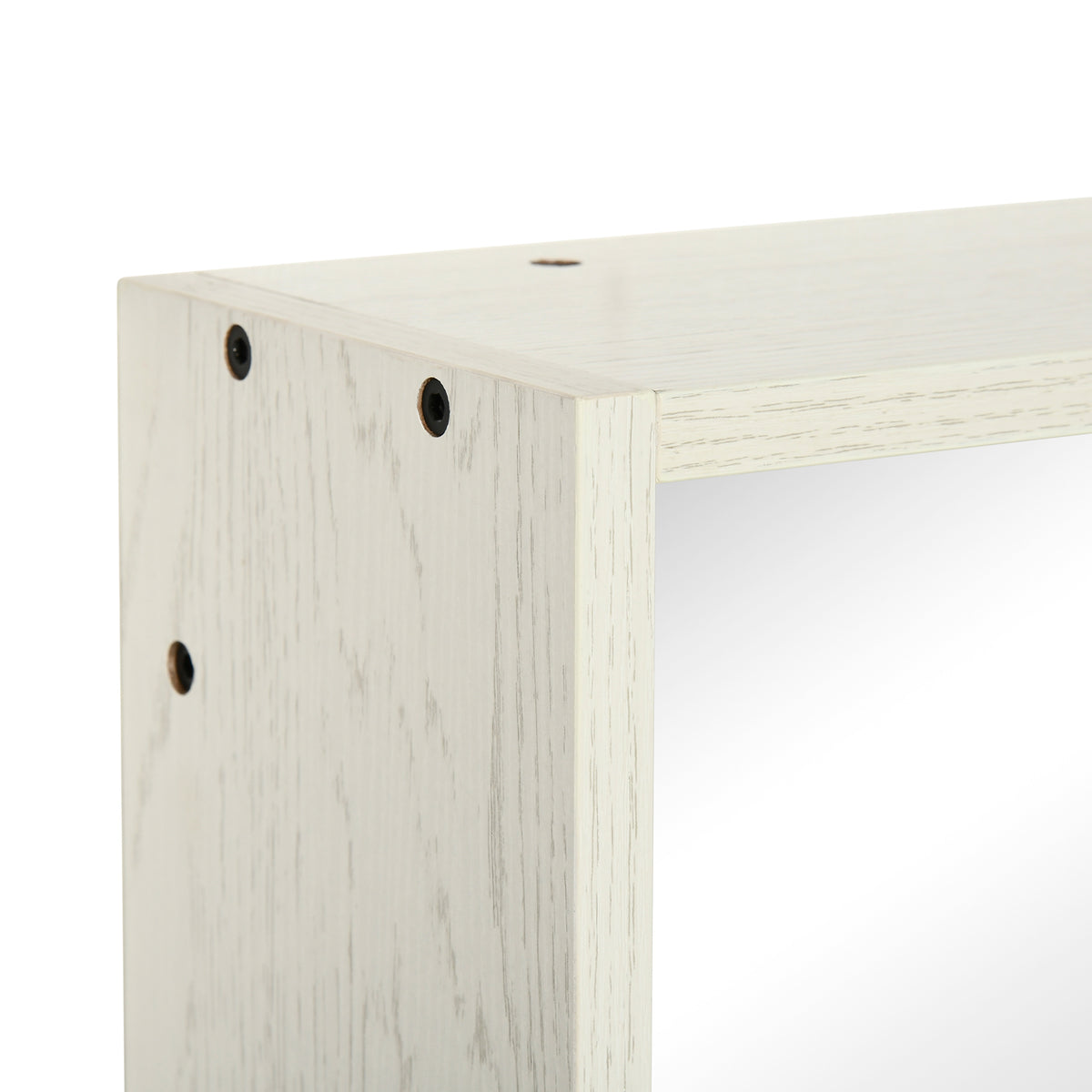 Close-up of the cabinet corner and mounting holes