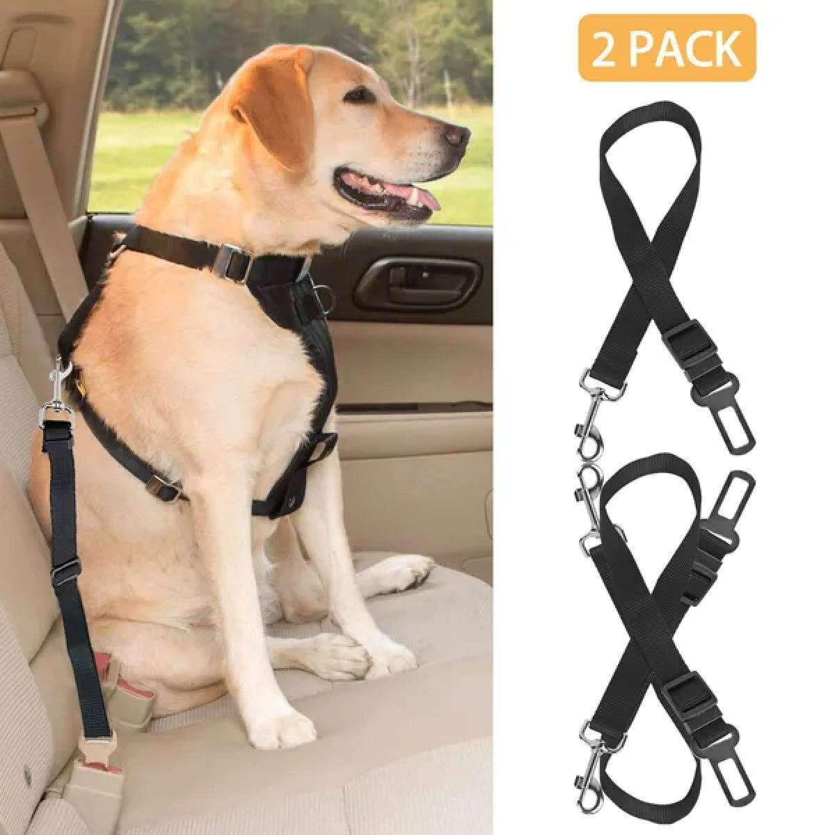 2Pcs Pet Dog Seat Belt Leash - Adjustable Safety Car Leads for Dogs & Cats