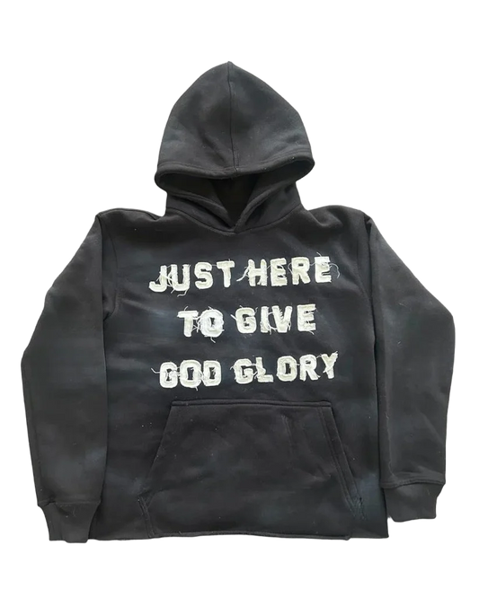 Just Here To Give God Glory Hoodie - Black, transparent background