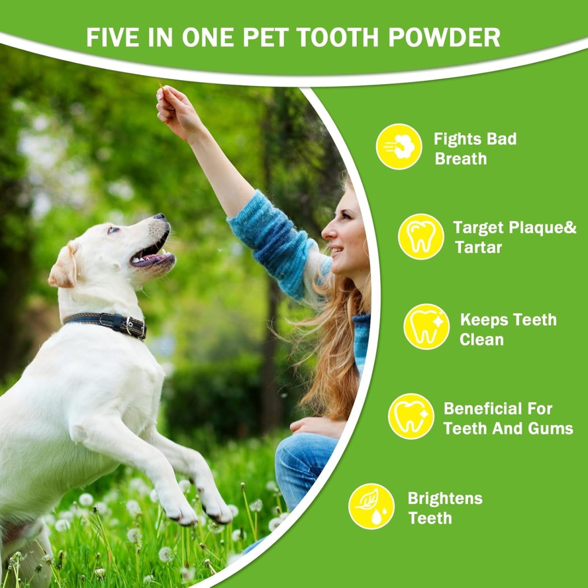 Pet Dental Powder for Dogs & Cats - Freshens Breath, Fights Plaque & Tartar, Daily Oral Care