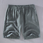 Grey vertical striped linen shorts