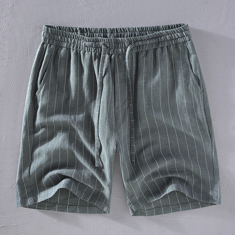 Grey vertical striped linen shorts
