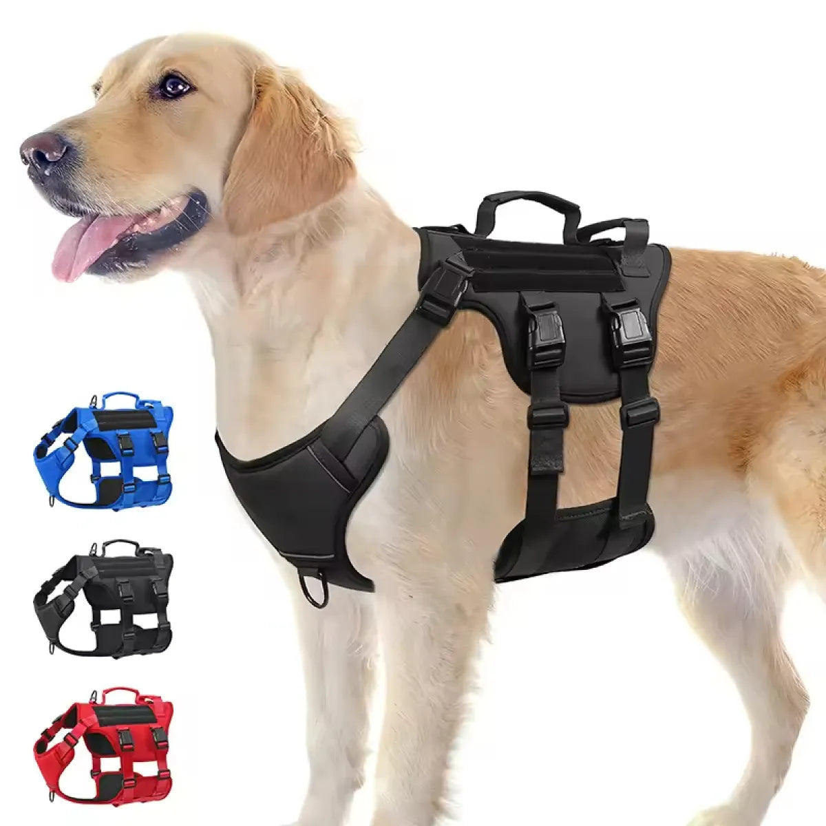 Heat-Resistant Tactical Service Dog Harness - Adjustable No-Pull Reflective Vest with Dual Handles for Large Dogs