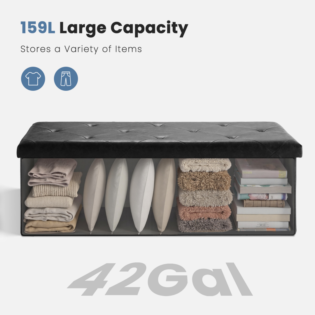 43 in ottoman storage capacity, 42 gallons