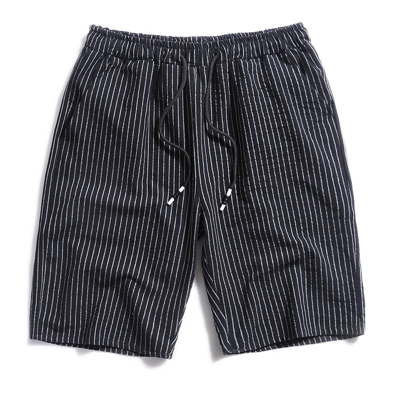 Black cotton pinstripe shorts