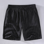 Black vertical striped linen shorts