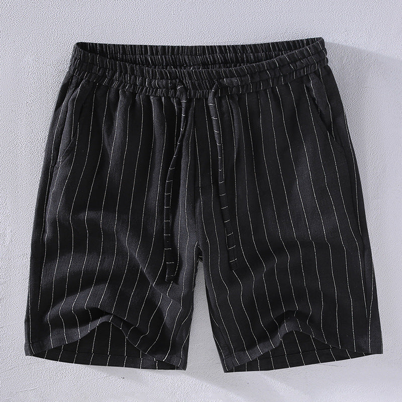 Black vertical striped linen shorts