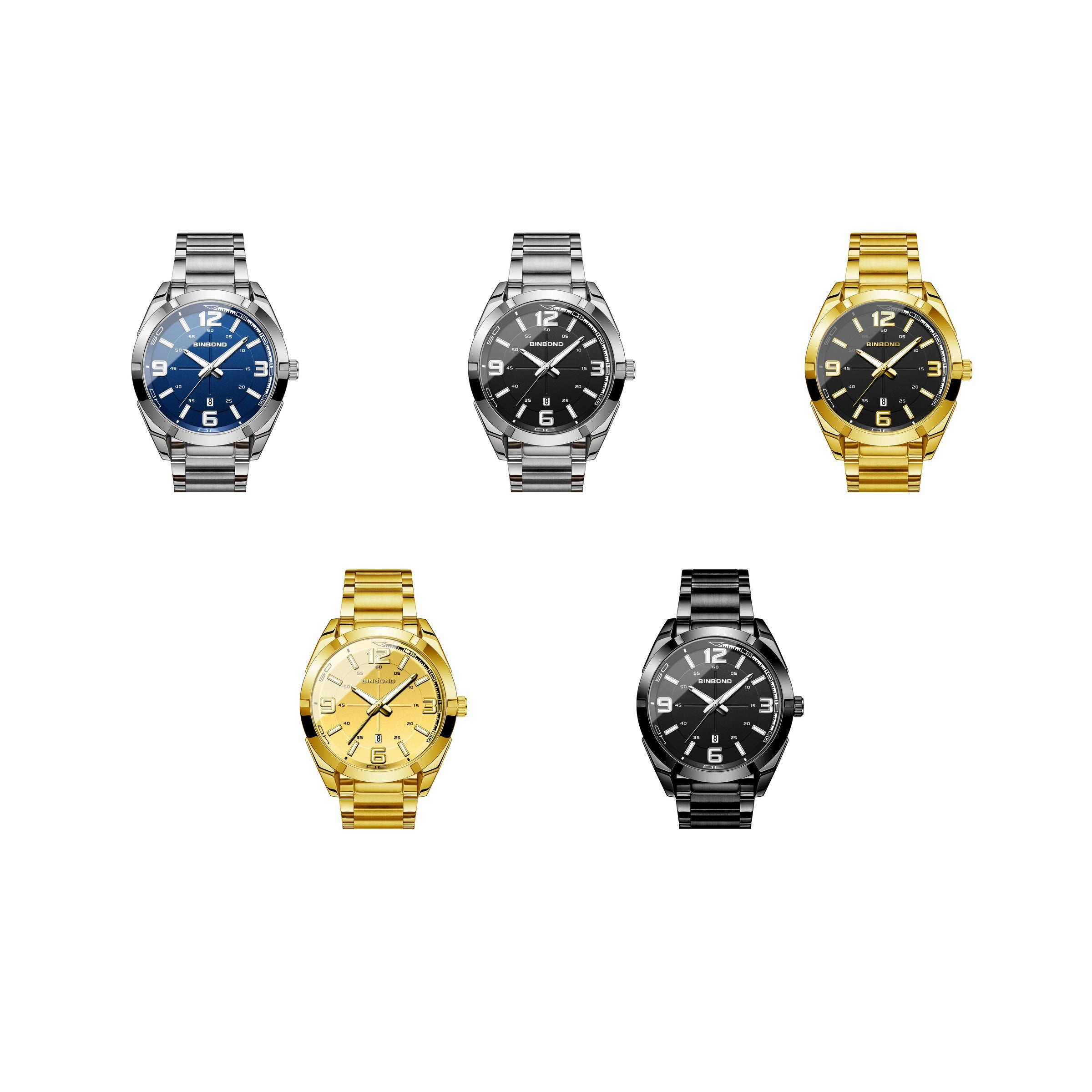 Men's Sport Watch – Luminous Dial, Steel Bracelet, 44mm
