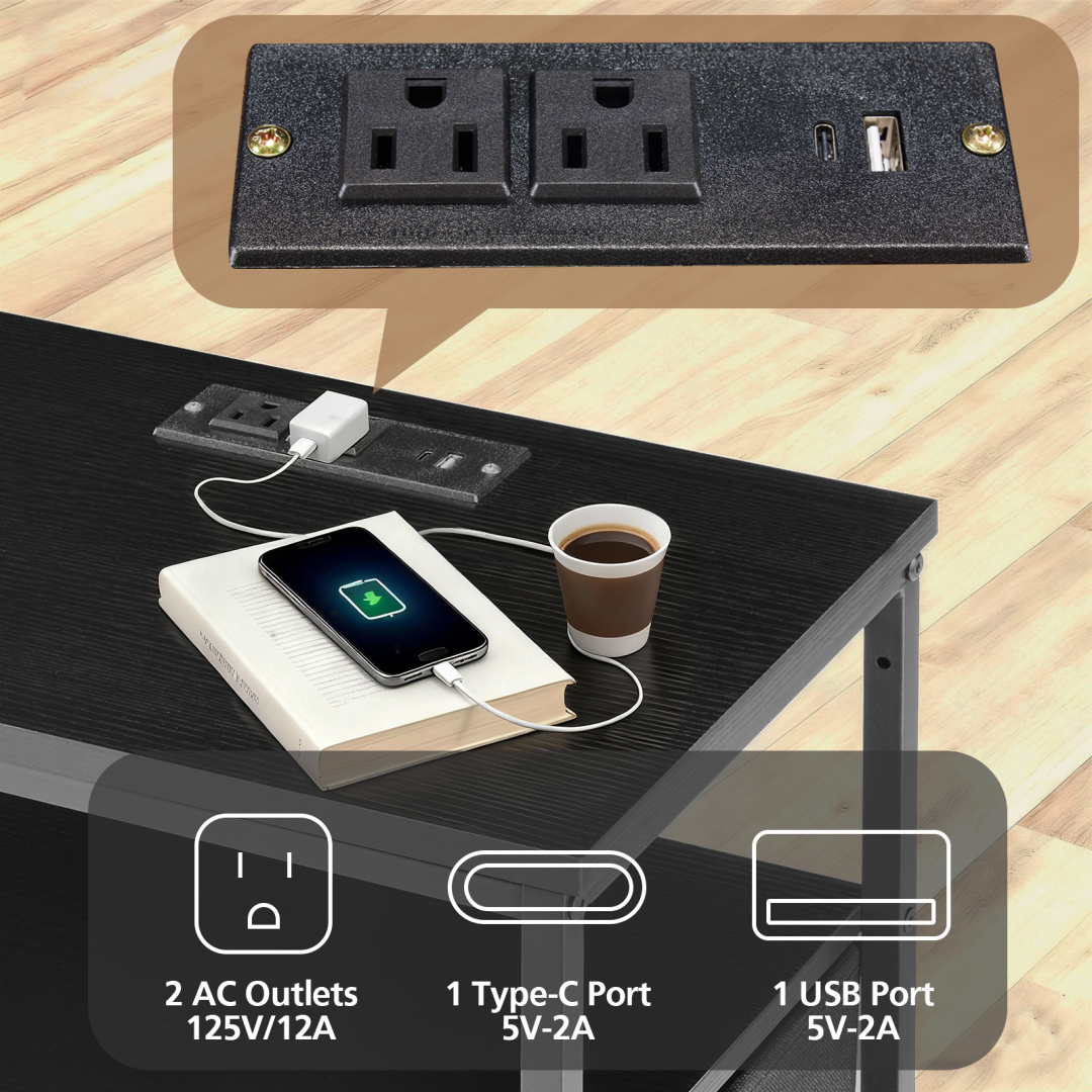Charging station with 2 AC outlets, 1 USB-C port and 1 USB port