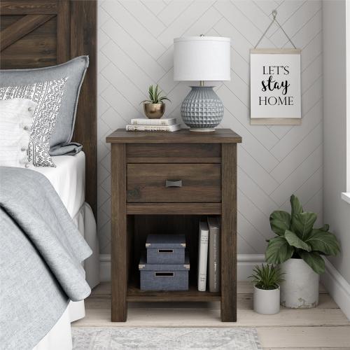Rustic brown nightstand with drawer