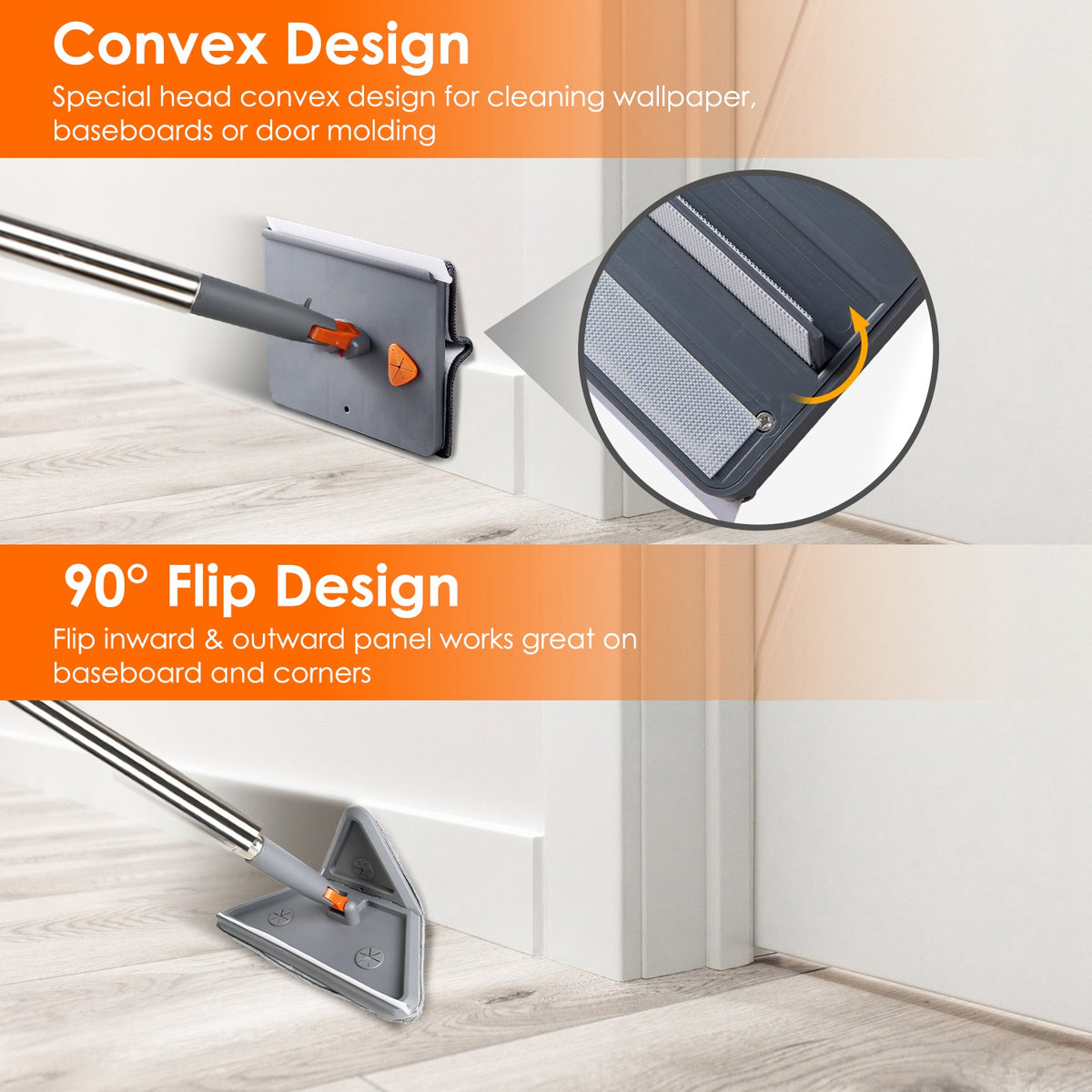 Baseboard and wall cleaner mop