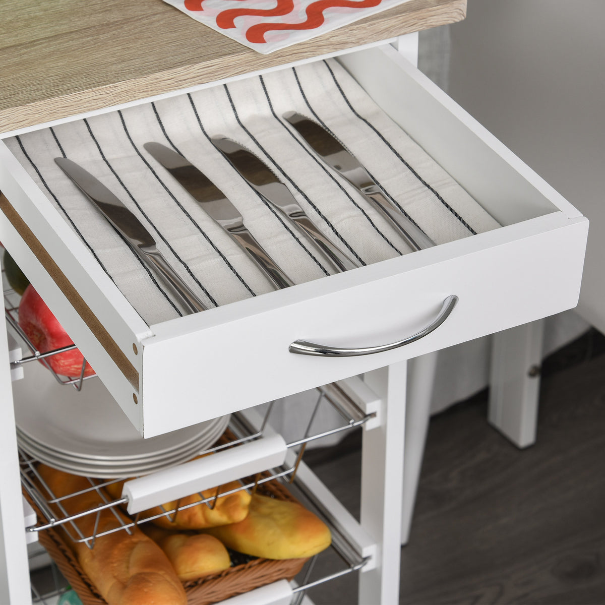 Open drawer of the kitchen cart
