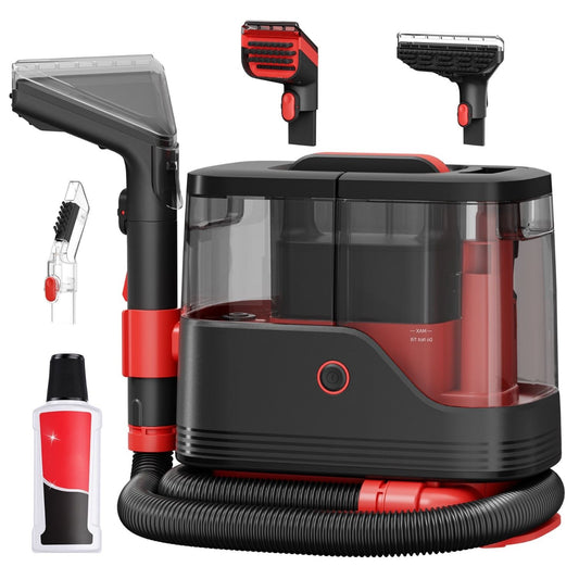 Portable carpet and couch cleaner, black and red