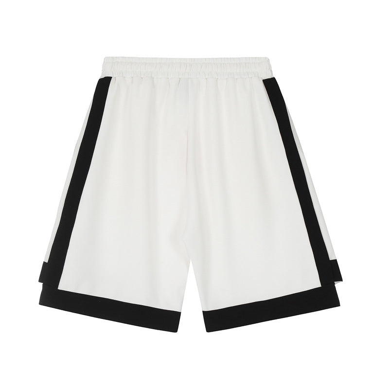Contrast Stripe Hip-Hop Shorts – Colour-Block, Star Detail