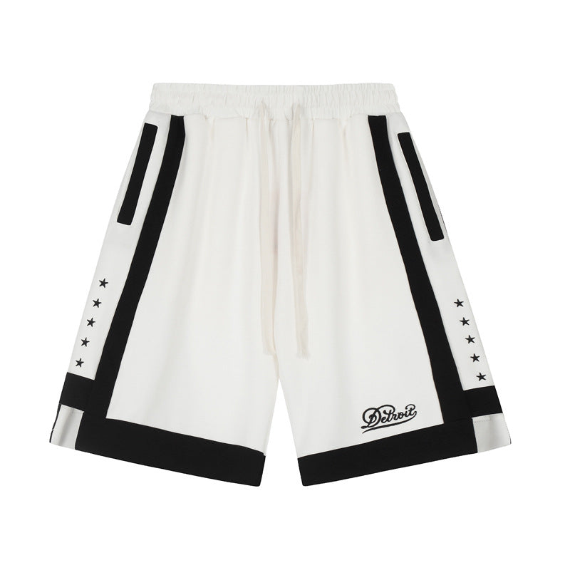Contrast Stripe Hip-Hop Shorts – Colour-Block, Star Detail