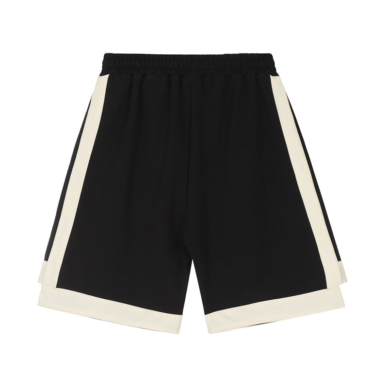 Contrast Stripe Hip-Hop Shorts – Colour-Block, Star Detail