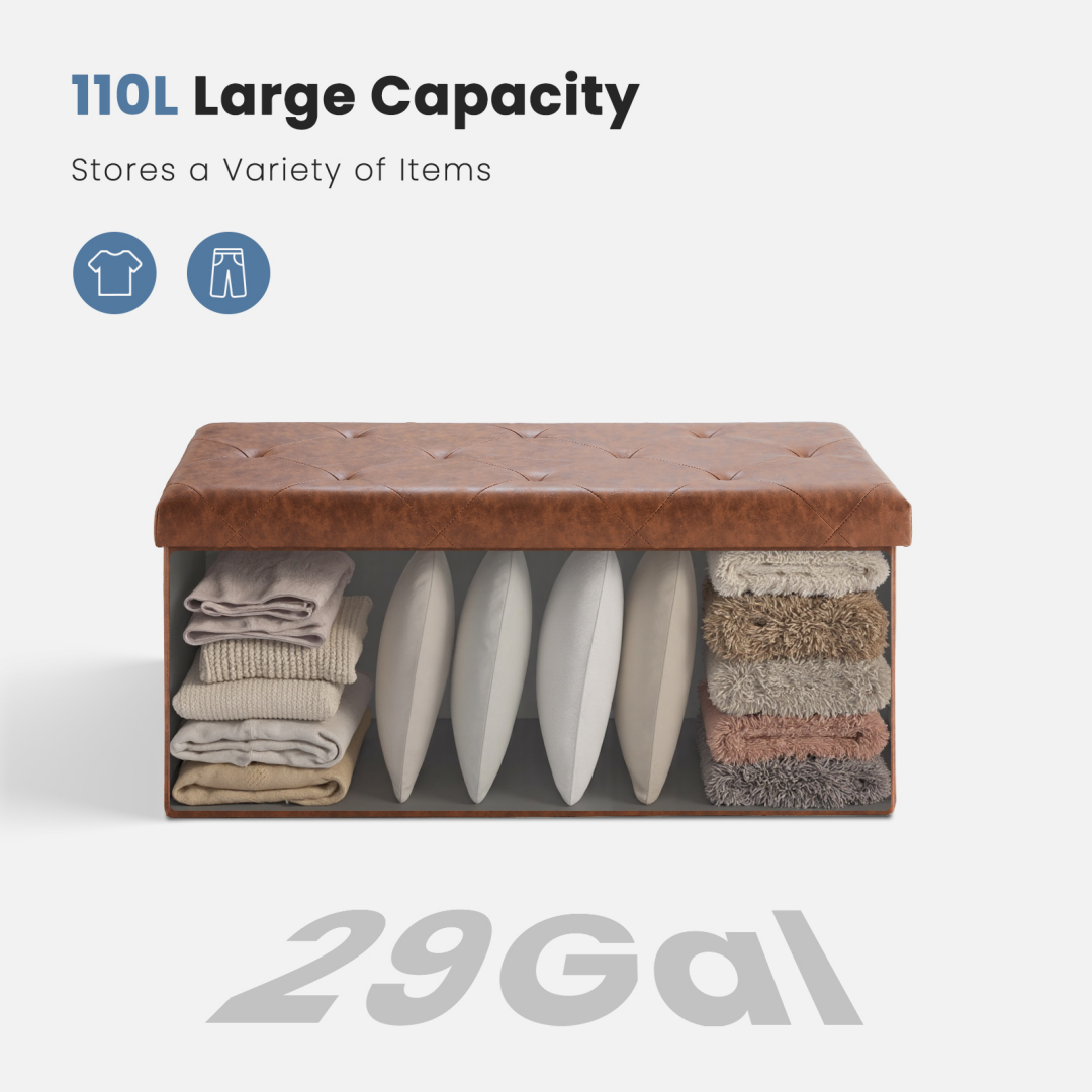30 in ottoman storage capacity, 29 gallons